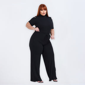 Conjunto Plus Size Calça Pantalona Wide Leg Malha Casual